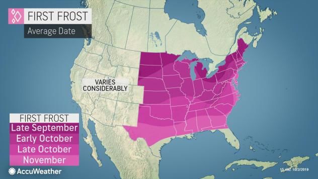 First frost averages by AccuWeather